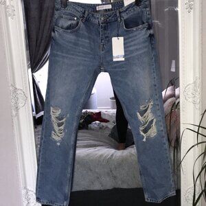 New Zara Blue Distressed Denim Mom Jeans